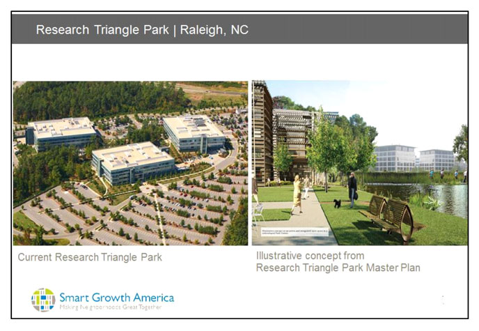 Smart Growth America proposal for redesigning Research Triangle Park in Raleigh, North Carolina