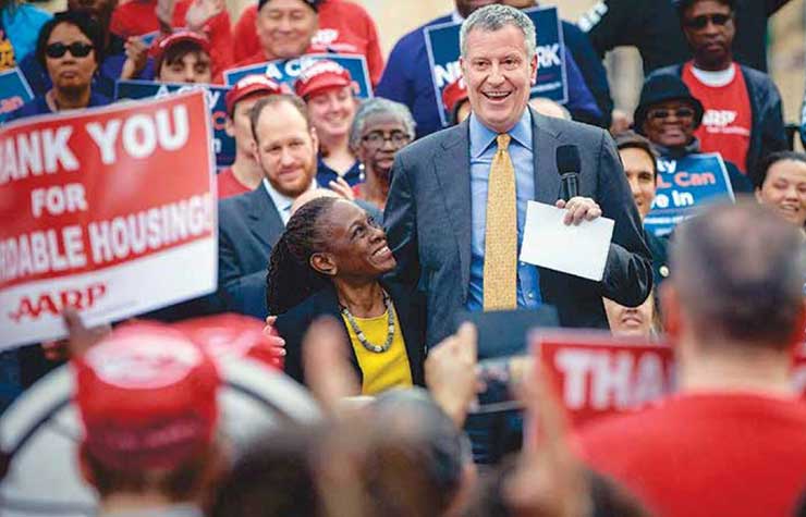 New York City Mayor Bill de Blasio at an affordable housing rally