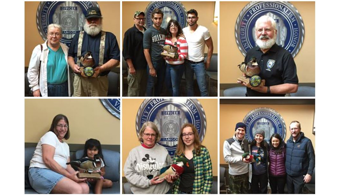 Fans visit the Bangor Police Department to pose with the Duck of Justice