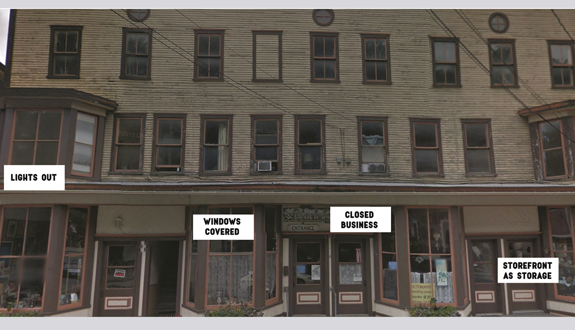Empty and struggling storefronts on Main Street, Bethel, Vermont