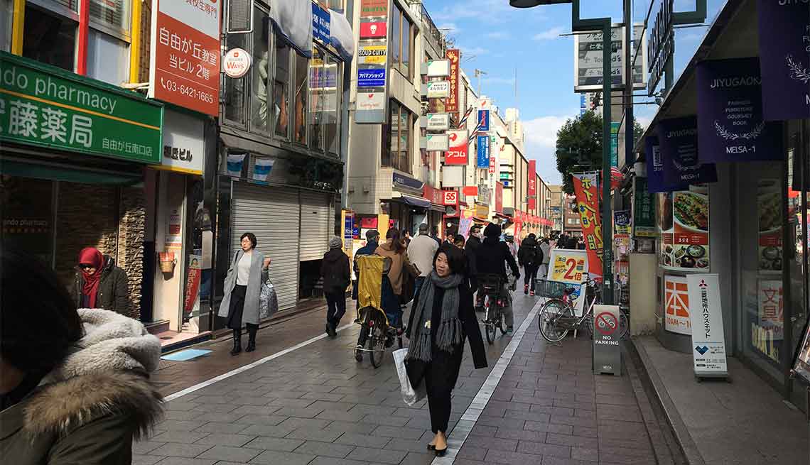 Many streets in the Jiyugaoka neighborhood of Tokyo are pedestrian and shopper friendly.