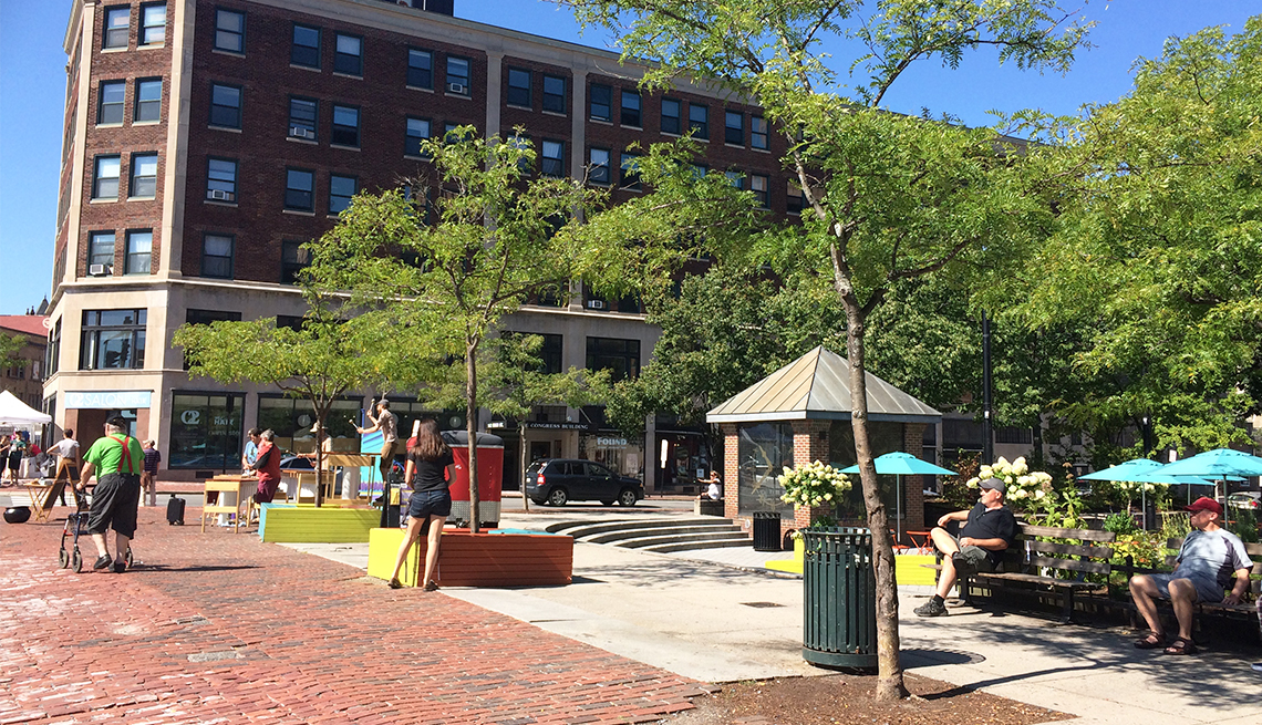 A downtown plaza in Portland, Maine