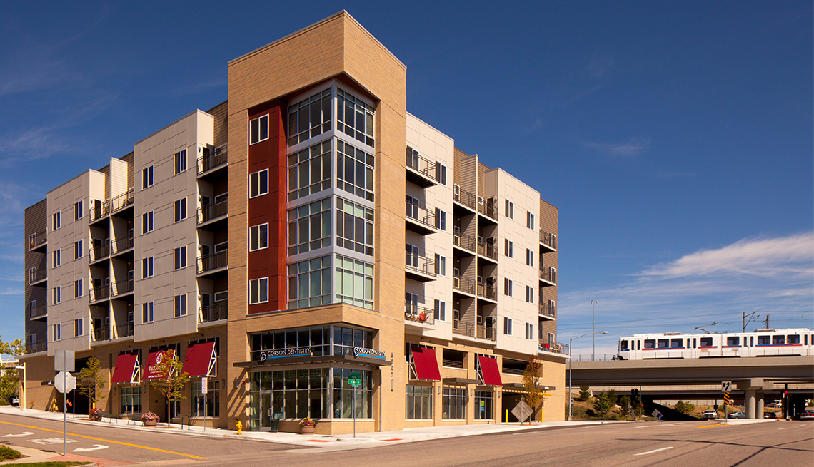 An exterior view of the Yale Station Apartments in Denver