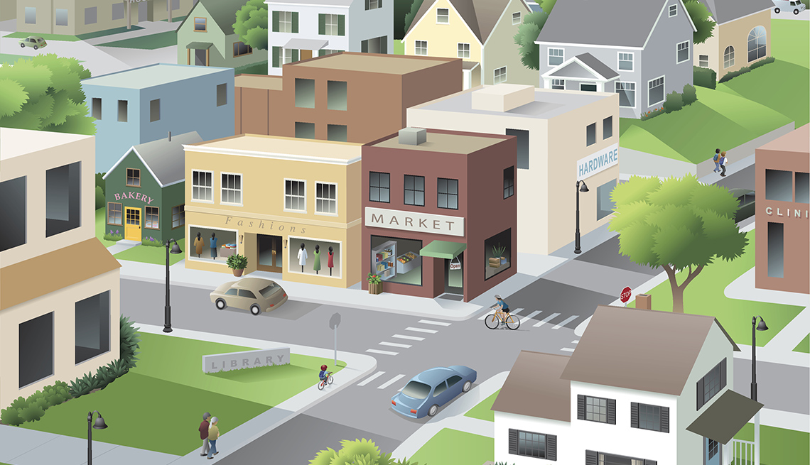 illustration, Main Street, AARP Livable Communities, Age-friendly network