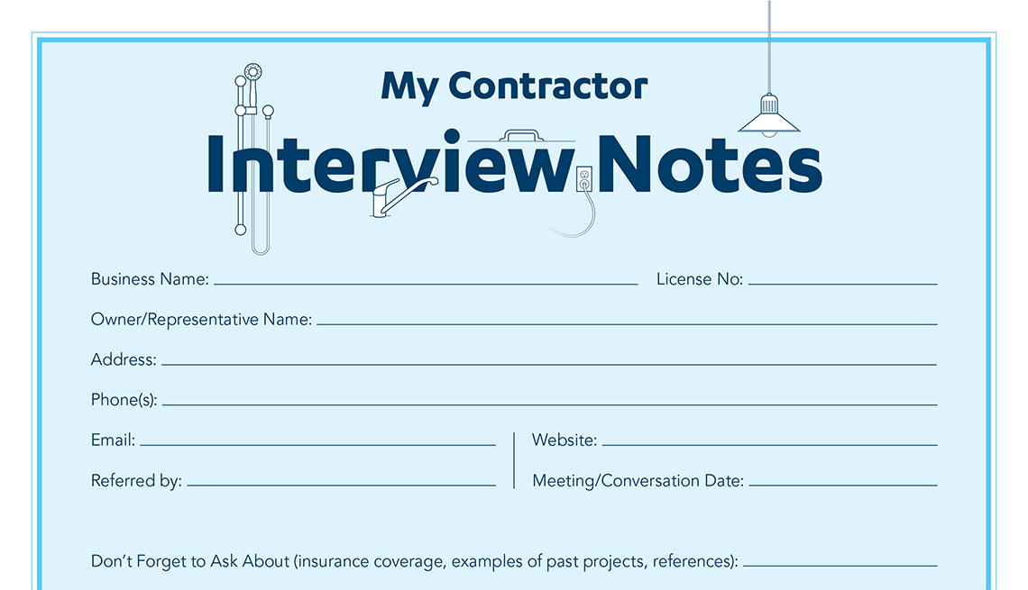 Worksheet, My Contractor Interview Notes, Livable Communities