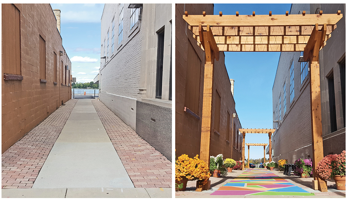 Before and After Images of Revitalized Alley in Oconomowoc Wisconsin