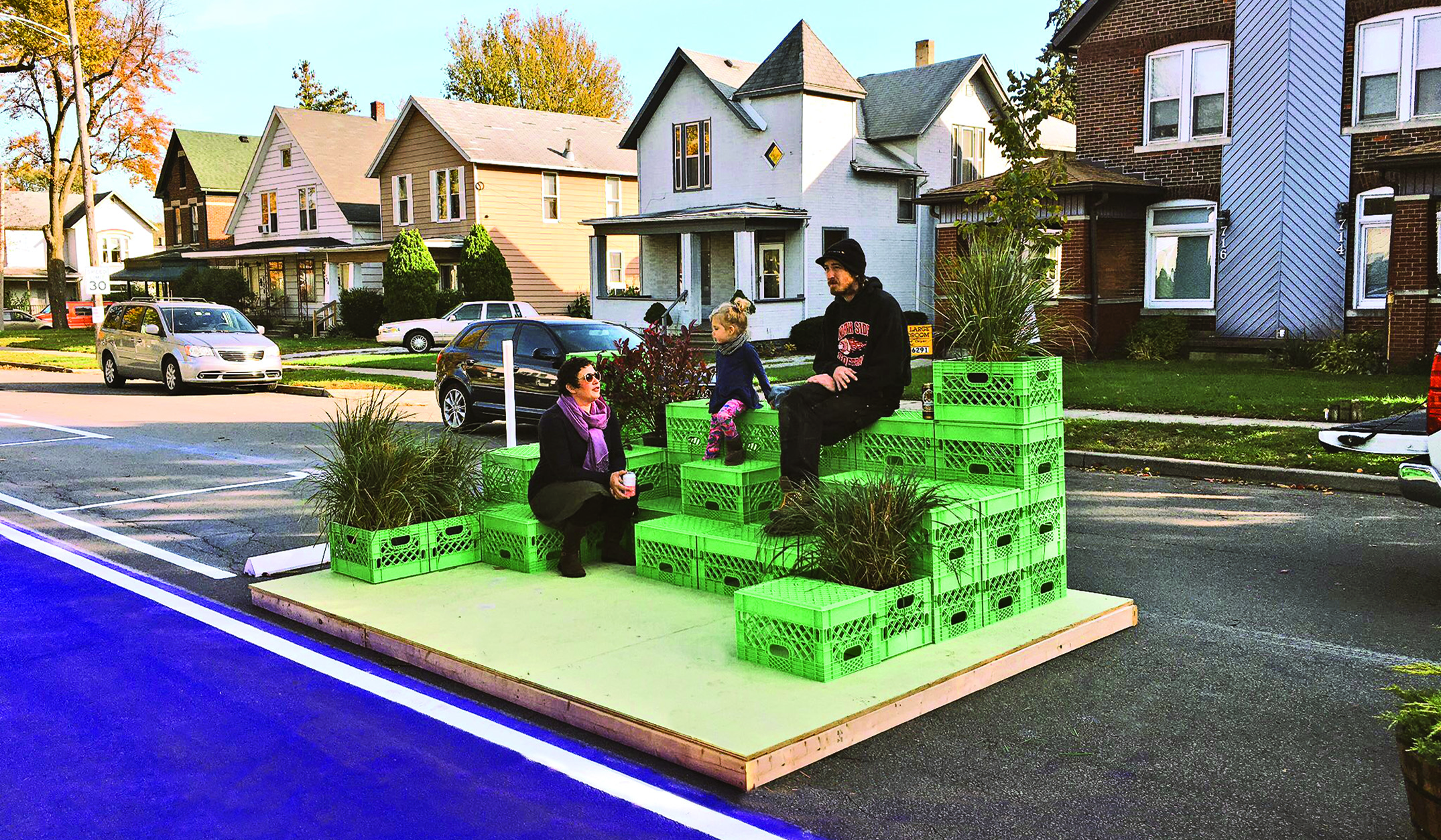 Family with Milk Crate Parklet