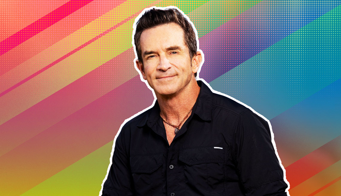 item 27 of Gallery image - Jeff Probst against a rainbow ombre background
