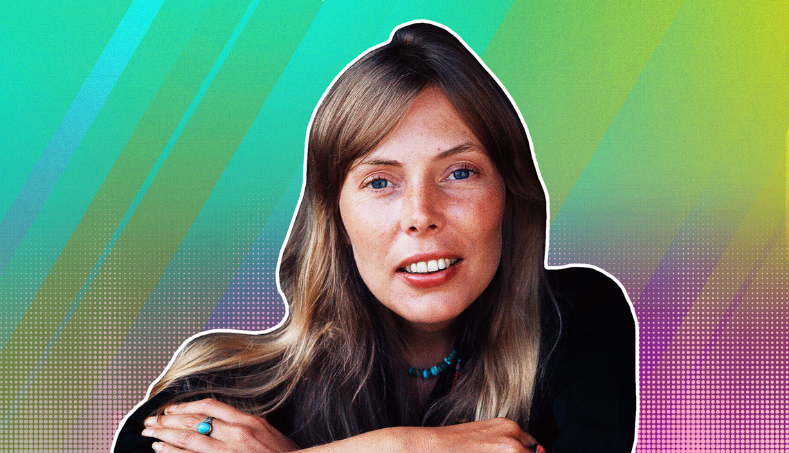 item 24 of Gallery image - Joni Mitchell against rainbow ombre background