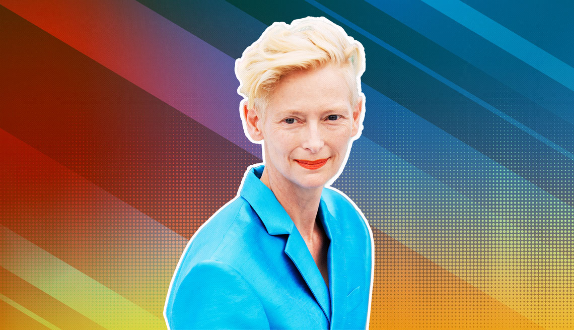 item 26 of Gallery image - Tilda Swinton against an ombre rainbow background