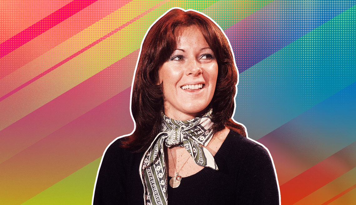 item 16 of Gallery image - Anni-Frid Lyngstad against a rainbow ombre background