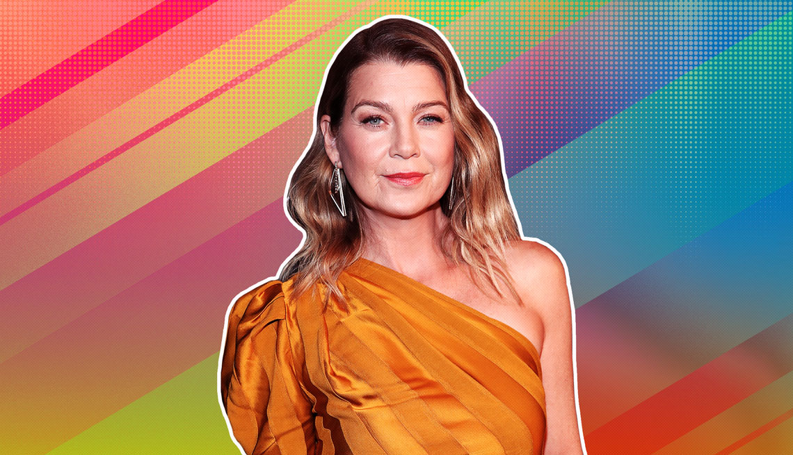item 21 of Gallery image - Ellen Pompeo silhouetted against rainbow ombre background