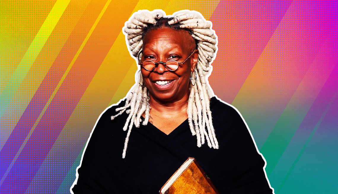 item 18 of Gallery image - Whoopi Goldberg outlined against a rainbow ombre background