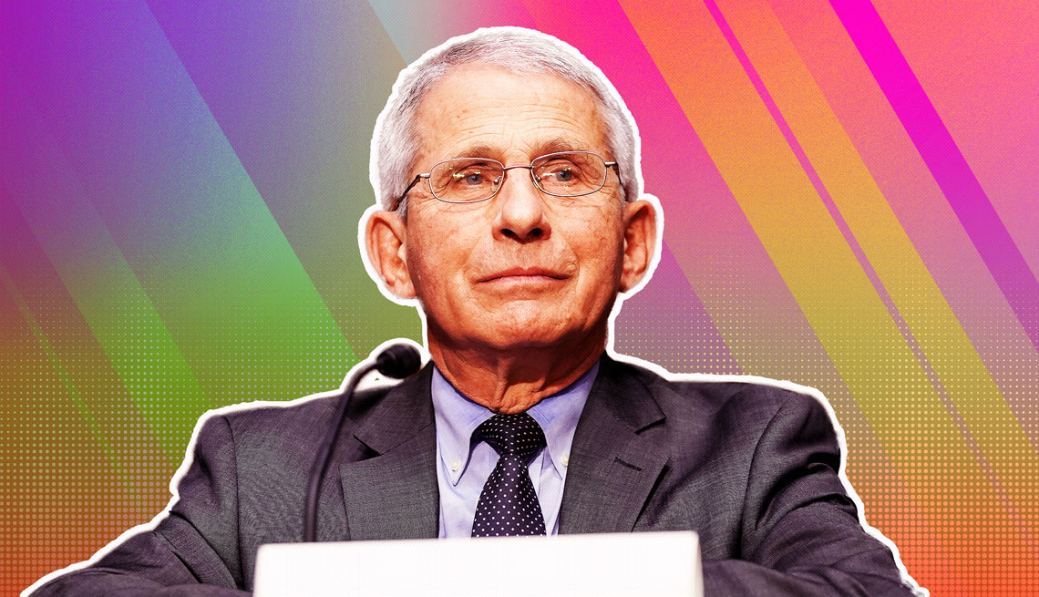 item 8 of Gallery image - Anthony Fauci outlined against a rainbow ombre background
