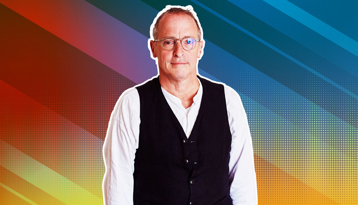 item 6 of Gallery image - David Sedaris outlined against a rainbow ombre background