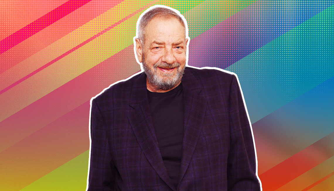 item 12 of Gallery image - Dick Wolf outlined against a rainbow ombre background