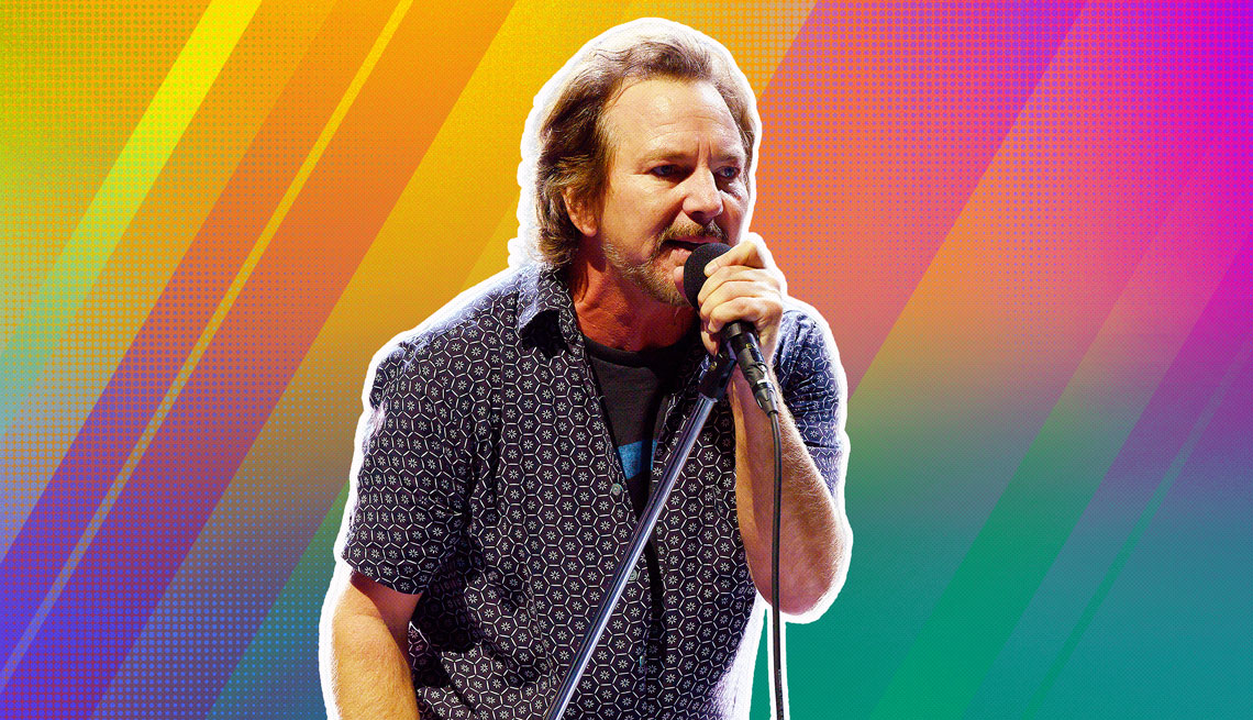 item 9 of Gallery image - Eddie Vedder outlined against a rainbow ombre background