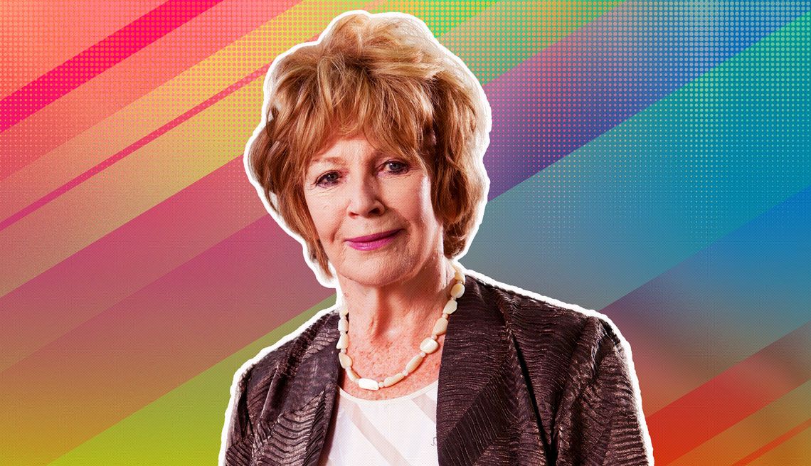 item 17 of Gallery image - Edna O'Brien outlined against a rainbow ombre background