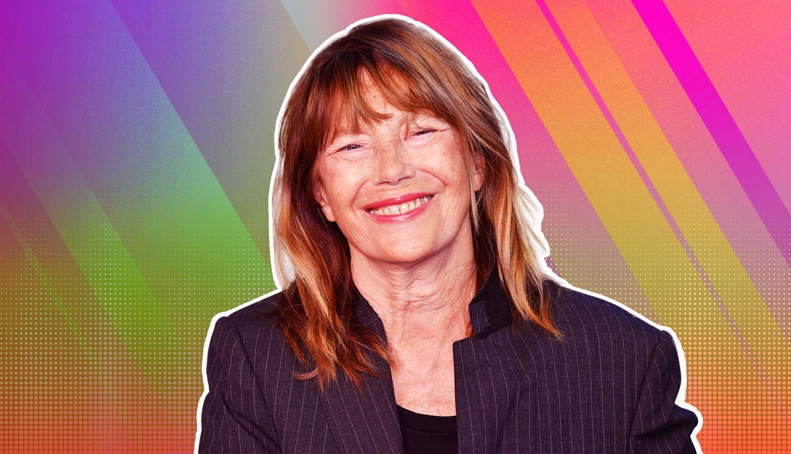 item 18 of Gallery image - Jane Birkin outlined against a rainbow ombre background