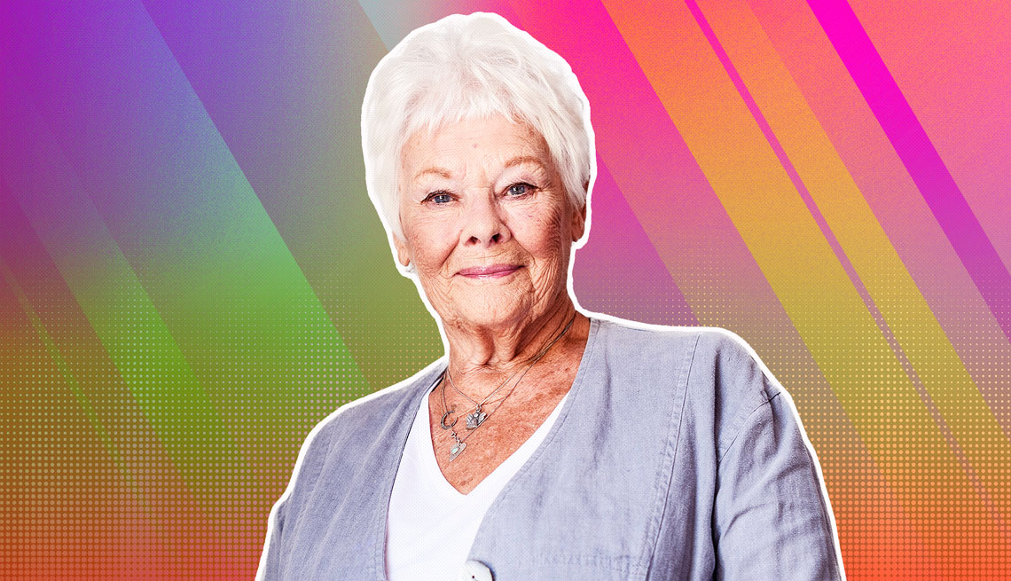 item 23 of Gallery image - Judi Dench outlined against a rainbow ombre background