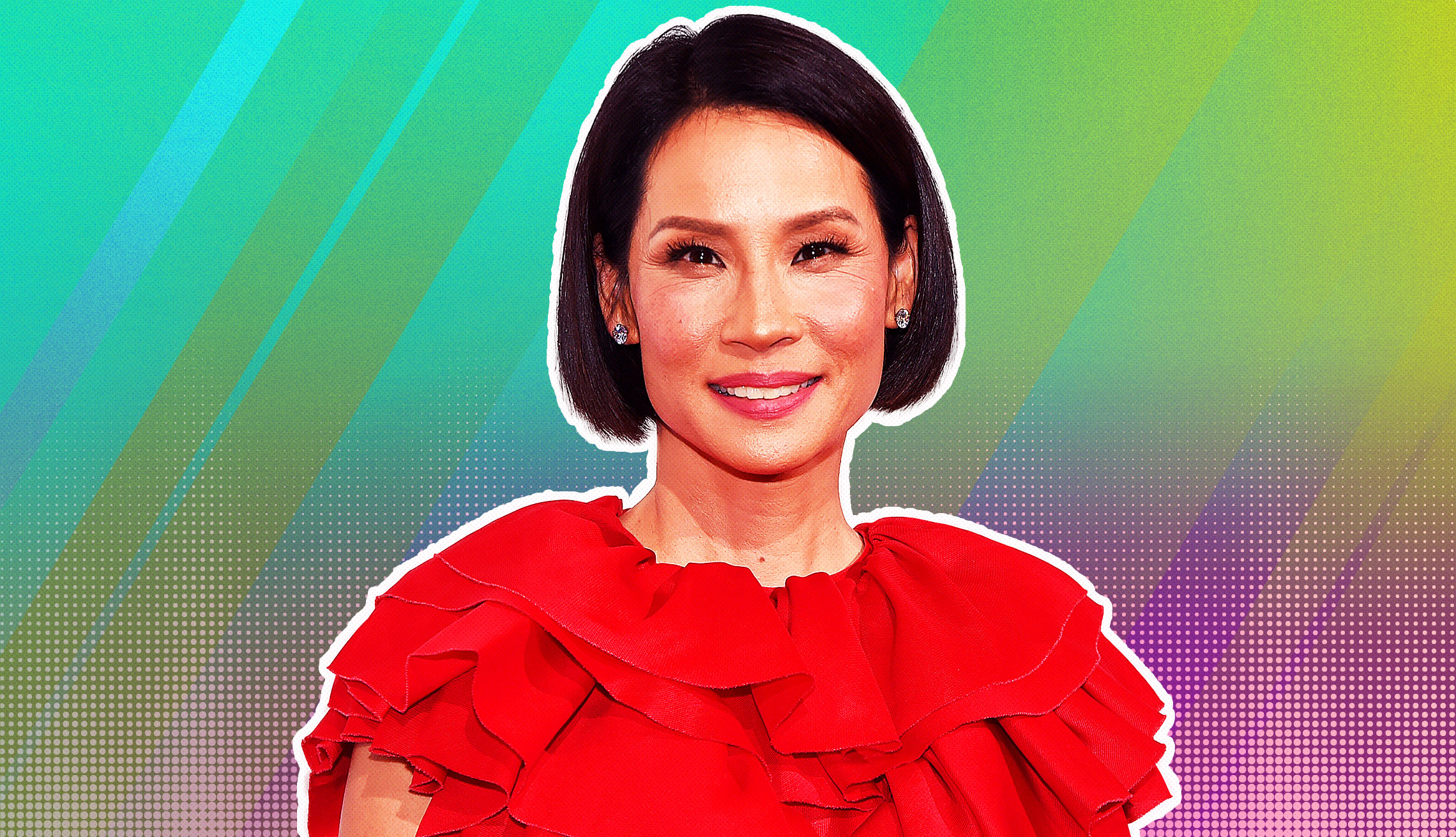 item 30 of Gallery image - Lucy Liu outlined against a rainbow ombre background