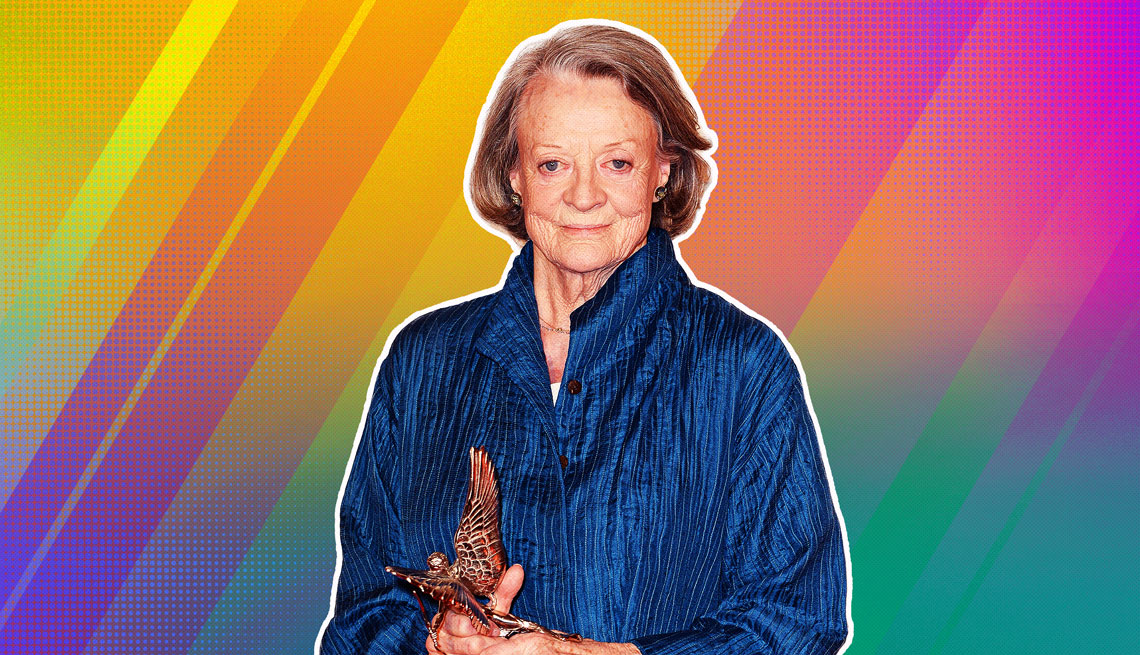 item 4 of Gallery image - Maggie Smith outlined against a rainbow ombre background