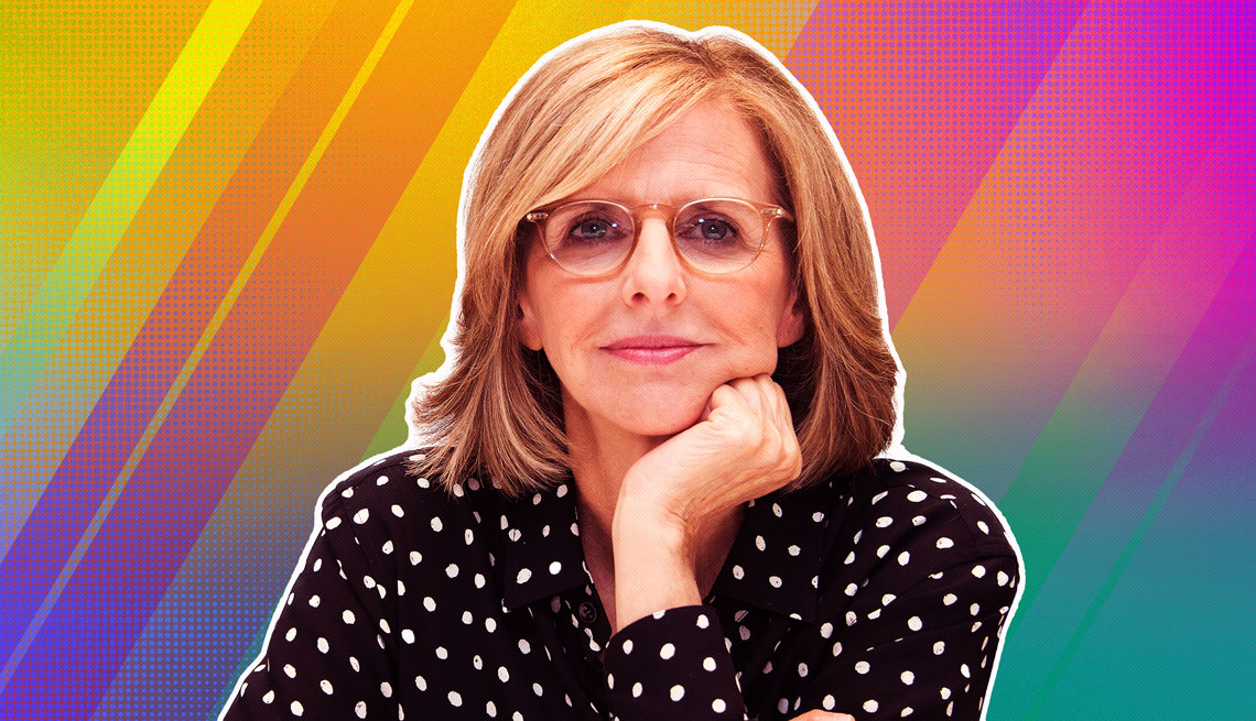 item 24 of Gallery image - Nancy Meyers outlined against a rainbow ombre background