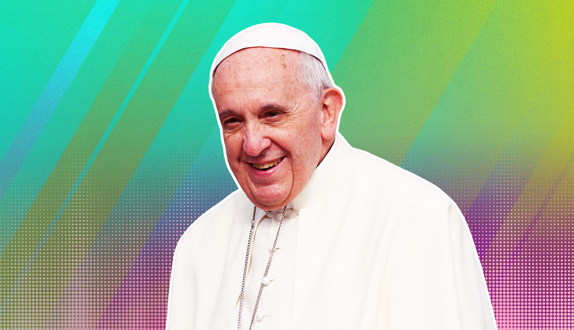 item 15 of Gallery image - Pope Francis outlined against a rainbow ombre background