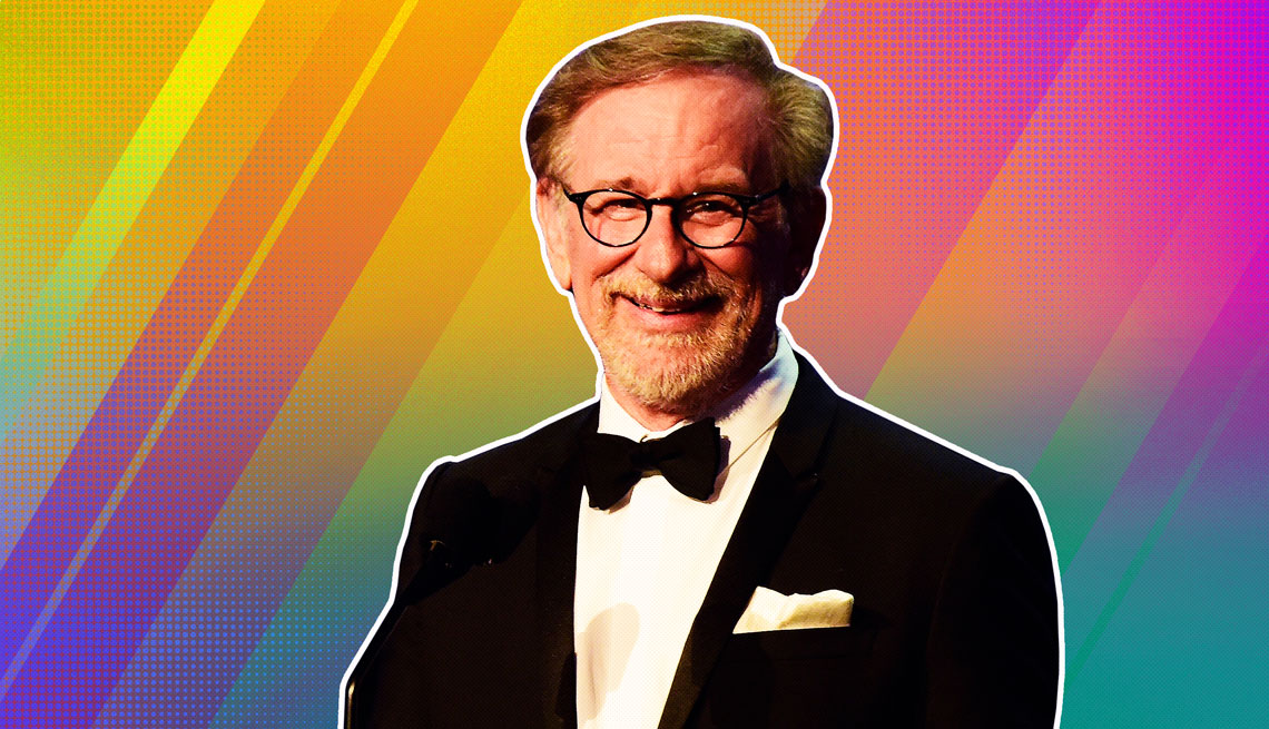 item 14 of Gallery image - Steven Spielberg outlined against a rainbow ombre background