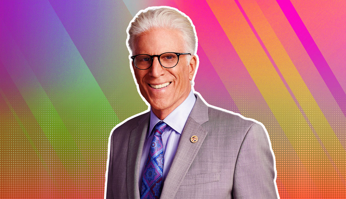 item 3 of Gallery image - Ted Danson outlined against a rainbow ombre background