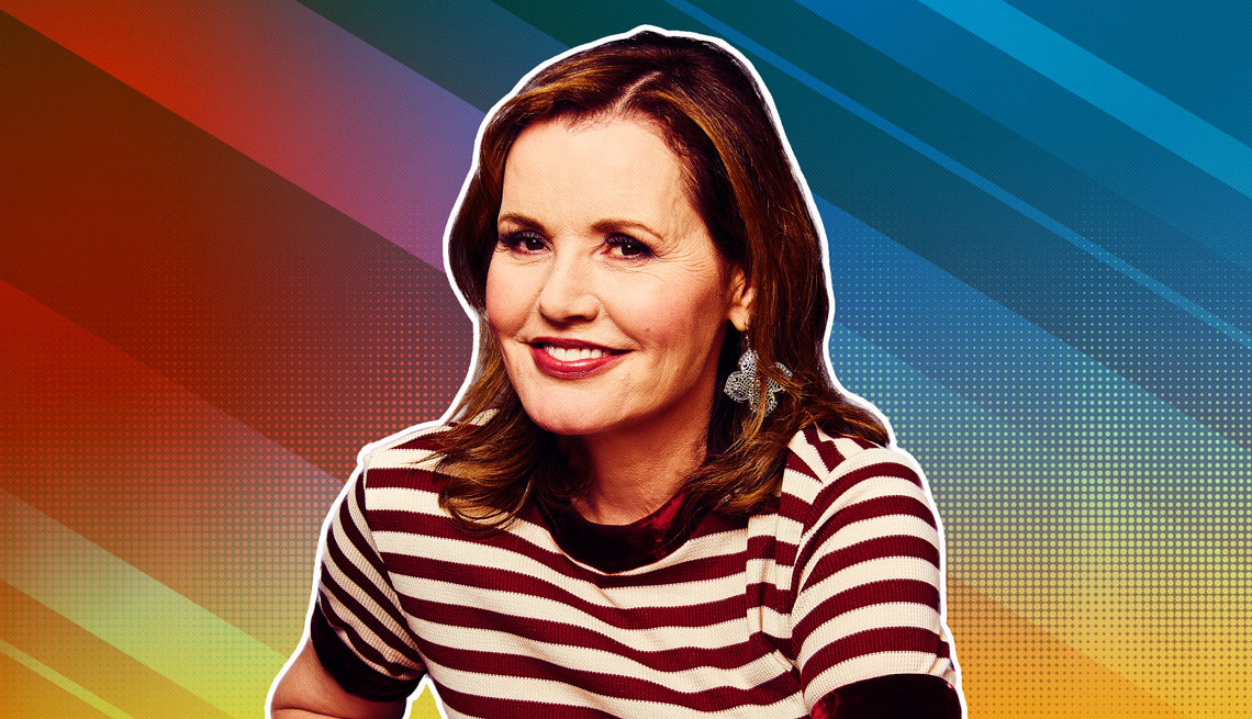 item 4 of Gallery image - Geena Davis outlined against a rainbow ombre background