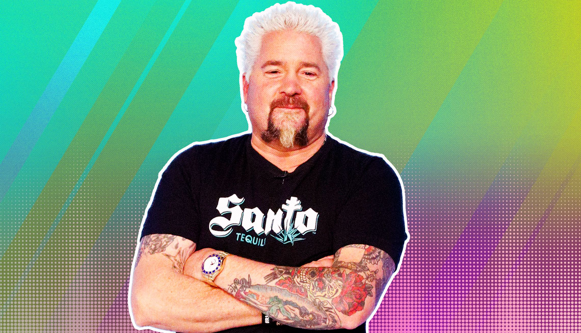 item 3 of Gallery image - Guy Fieri outlined against a rainbow ombre background