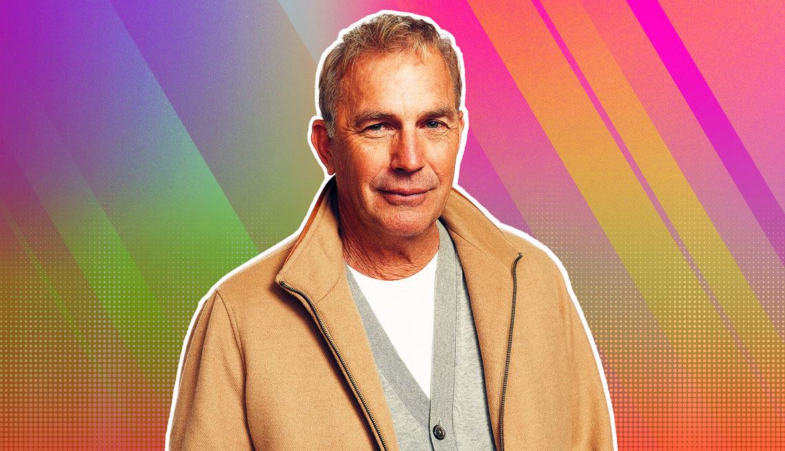 item 7 of Gallery image - Kevin Costner outlined against a rainbow ombre background