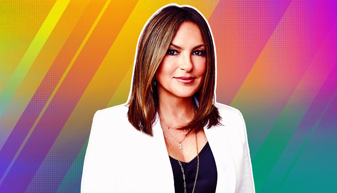 item 2 of Gallery image - Mariska Hargitay outlined against a rainbow ombre background