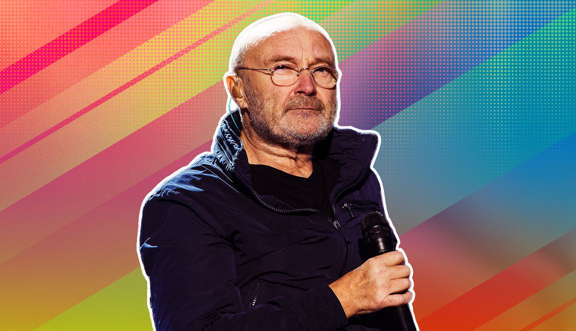 item 2 of Gallery image - Phil Collins outlined against a rainbow ombre background