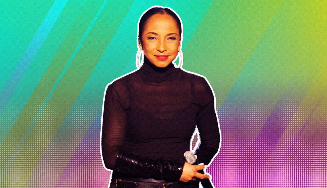 item 9 of Gallery image - Sade outlined against a rainbow ombre background
