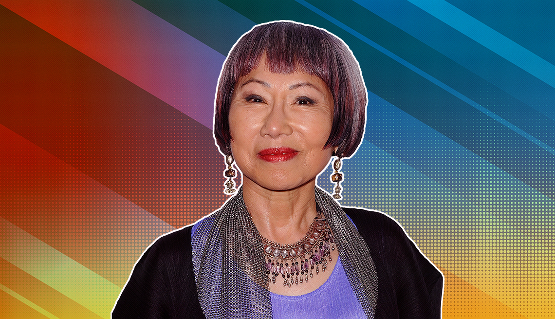item 10 of Gallery image - Amy Tan outlined against a rainbow ombre background