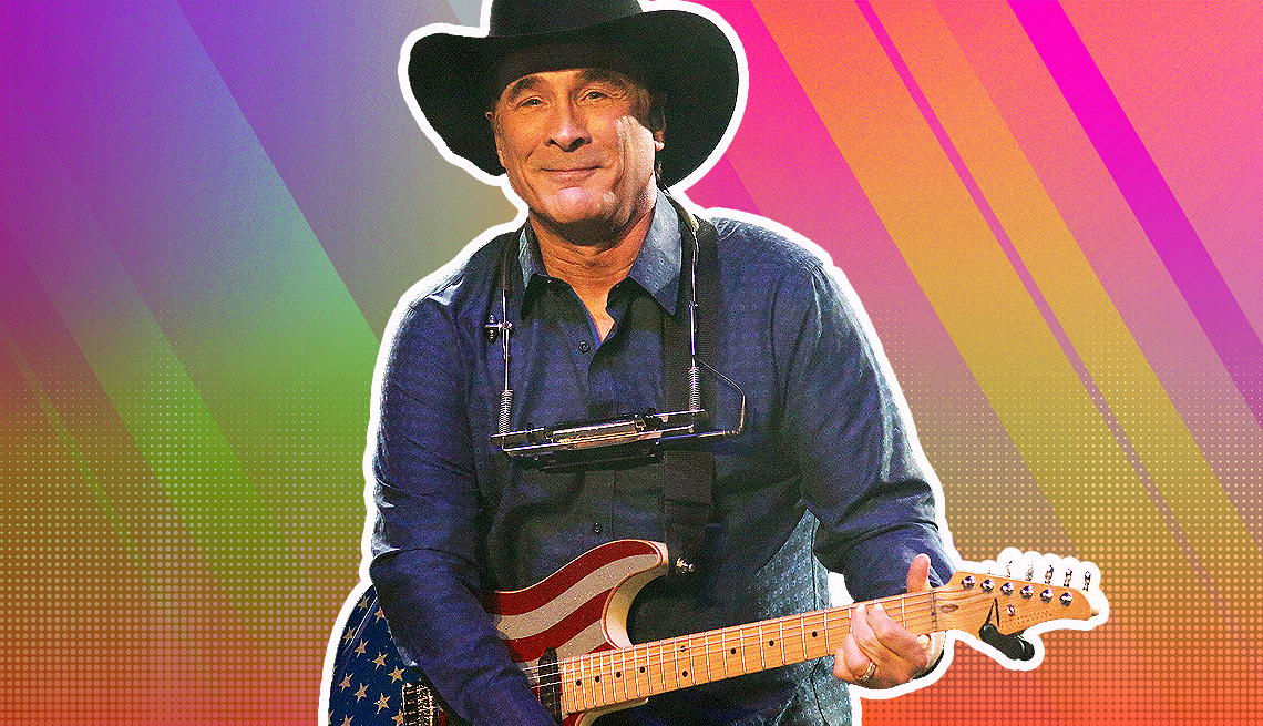 item 25 of Gallery image - Clint Black outlined against a rainbow ombre background