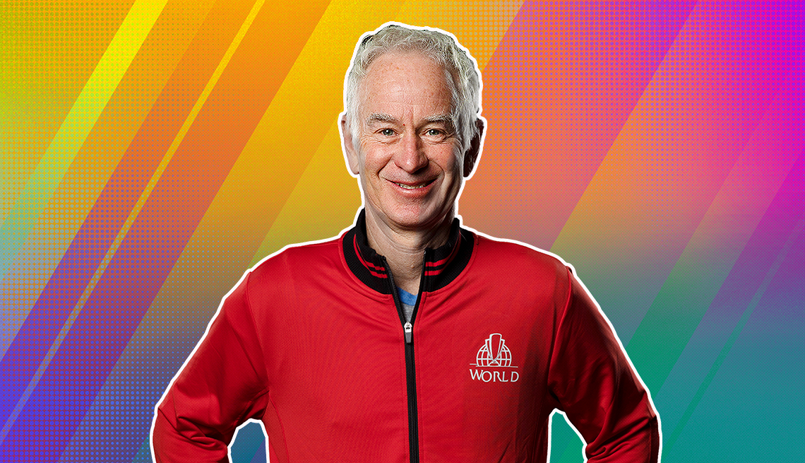 item 13 of Gallery image - John McEnroe outlined against a rainbow ombre background