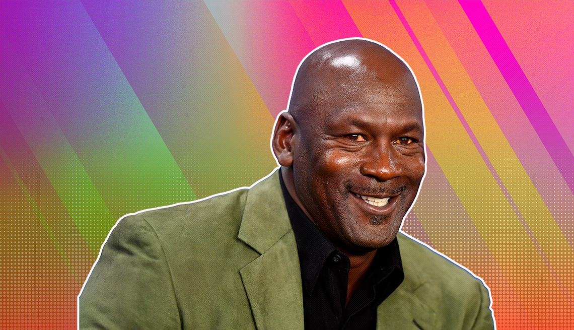 item 12 of Gallery image - Michael Jordan outlined against a rainbow ombre background
