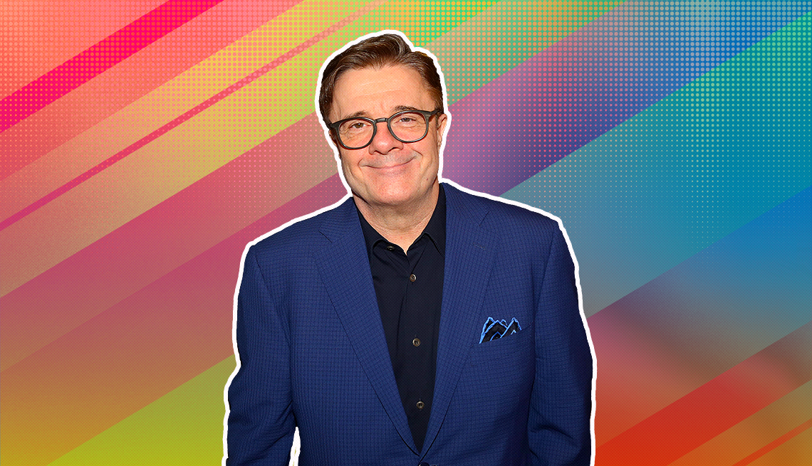 item 26 of Gallery image - Nathan Lane outlined against a rainbow ombre background