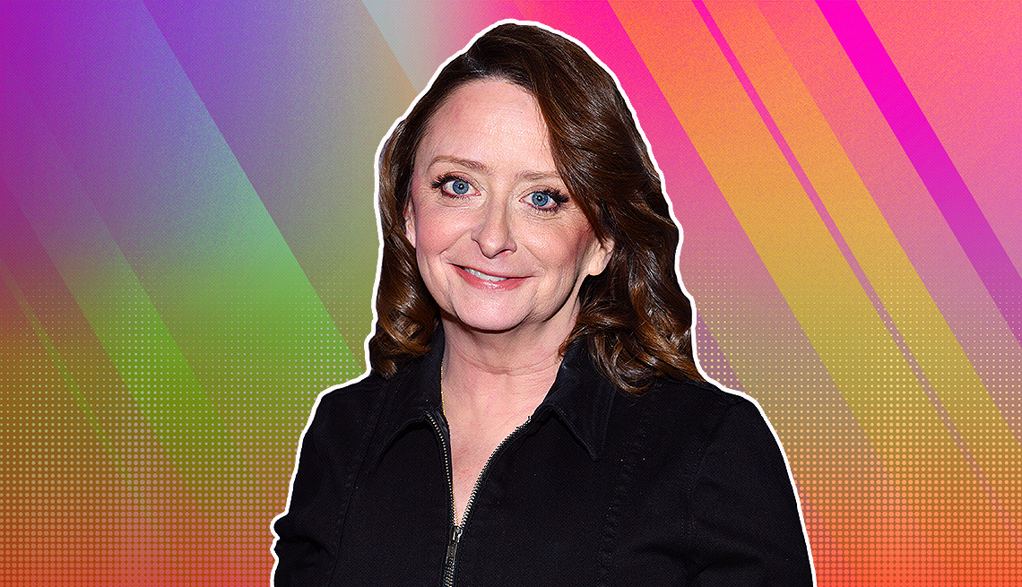 item 7 of Gallery image - Rachel Dratch outlined against a rainbow ombre background