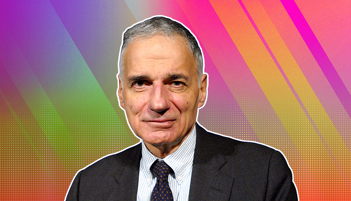 item 2 of Gallery image - Ralph Nader outlined against a rainbow ombre background