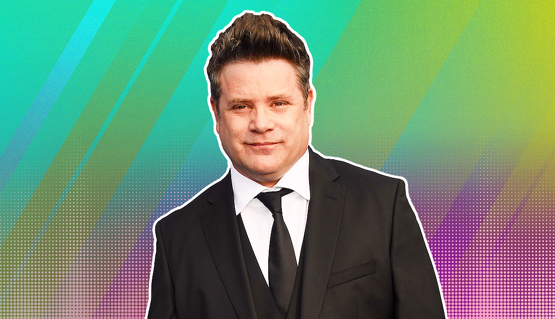 item 4 of Gallery image - Sean Astin outlined against a rainbow ombre background