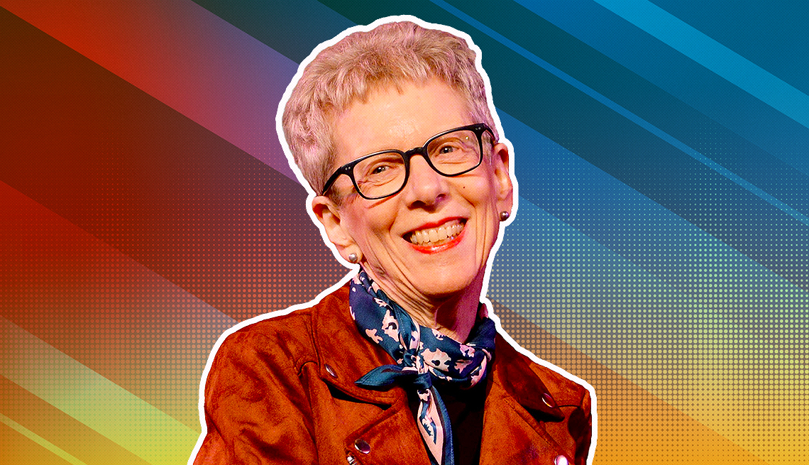 item 15 of Gallery image - Terry Gross outlined against a rainbow ombre background