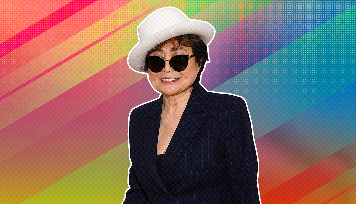 item 11 of Gallery image - Yoko Ono outlined against a rainbow ombre background