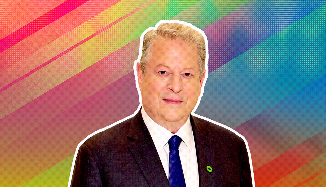 item 1 of Gallery image - Al Gore outlined against a rainbow ombre background