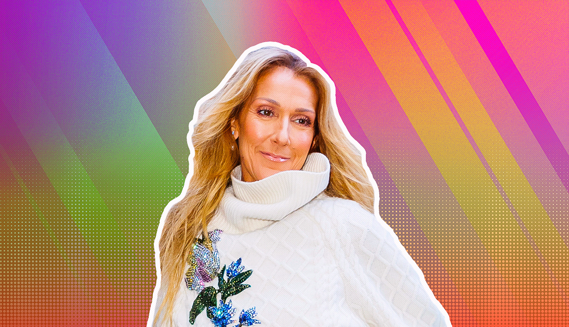item 2 of Gallery image - Celine Dion outlined against a rainbow ombre background