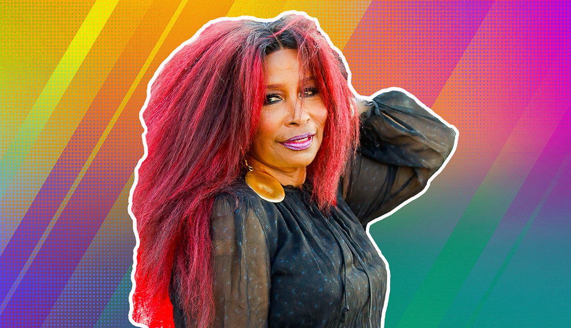 item 9 of Gallery image - Chaka Khan outlined against a rainbow ombre background