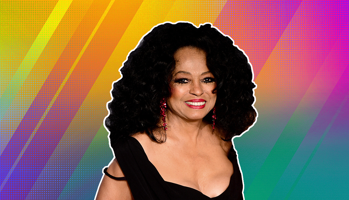 item 6 of Gallery image - Diana Ross outlined against a rainbow ombre background